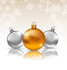 Image showing Holiday background with Christmas balls and snowflakes