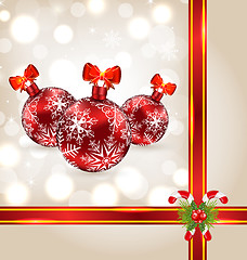 Image showing Celebration background with Christmas balls and holiday decorati