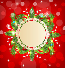 Image showing Christmas holiday decoration with greeting card