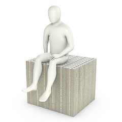 Image showing Abstract white man sits on pack of dollars