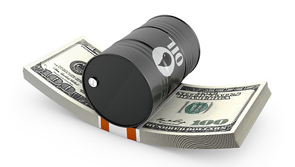 Image showing Barrel of oil on a pack of dollars