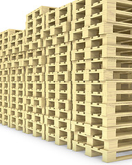 Image showing Large group of wooden pallets