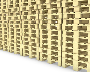 Image showing Large group of wooden pallets