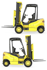 Image showing Yellow fork lift truck side view