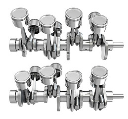 Image showing V8 engine pistons on a crankshaft, two positions