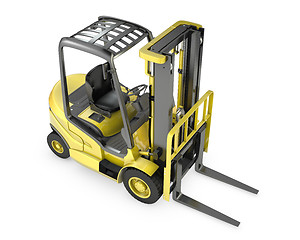 Image showing Yellow fork lift truck, top view