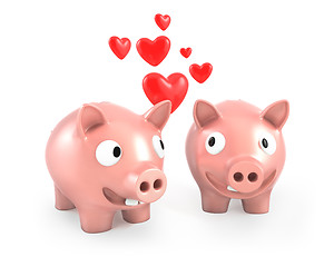 Image showing Two piggy banks fall in love