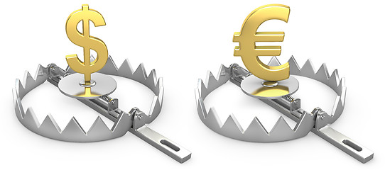 Image showing Dollar and yen symbols in a bear trap