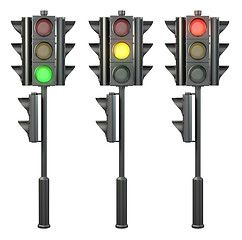 Image showing Set of four sided traffic lights on a stand