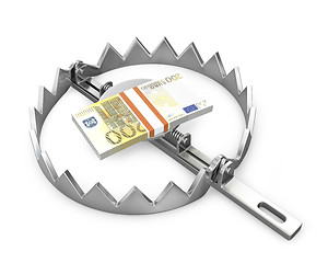 Image showing Bundle of 200 euro in a bear trap