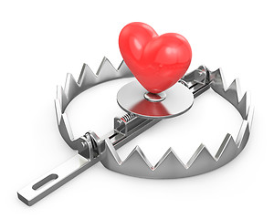 Image showing Red heart in a bear trap