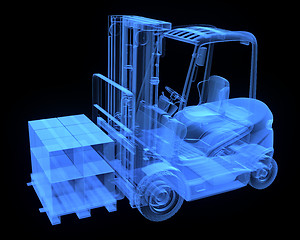 Image showing Fork lift truck, with cardboards