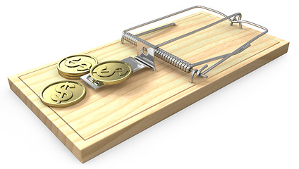 Image showing Few golden coins on a mouse trap