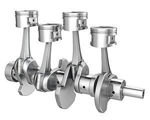 Image showing Engine pistons on a crankshaft