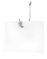 Image showing Blank note paper on a fishing hook