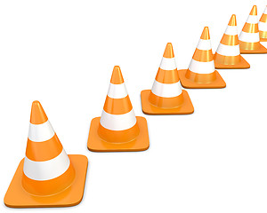 Image showing Diagonal line of traffic cones