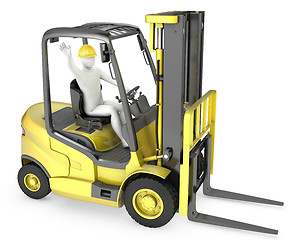 Image showing Abstract white man in a fork lift truck