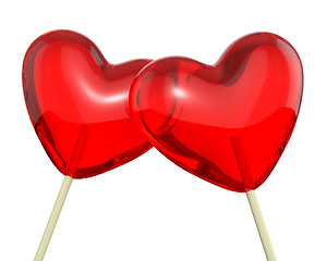 Image showing Two heart shaped lollipops, closeup