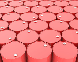 Image showing Large group of red barrels