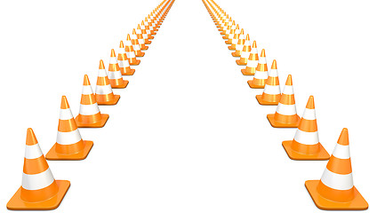 Image showing Two lines of traffic cones