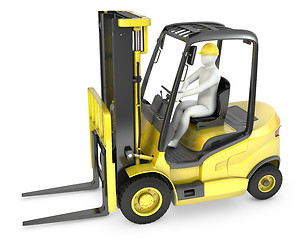 Image showing Abstract white man in a fork lift truck