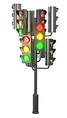 Image showing Large group of traffic lights on single stand
