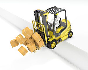 Image showing Fork lift truck falling from loading dock