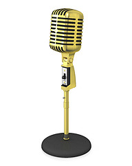 Image showing Golden classic microphone on black stand