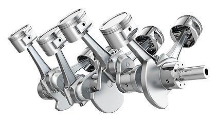 Image showing V8 engine pistons on a crankshaft