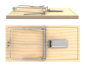 Image showing Wooden mouse trap, side and top view