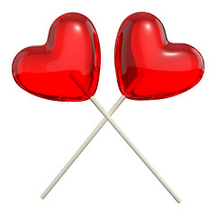 Image showing Two crossed heart shaped lollipops