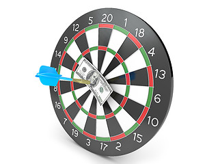 Image showing Dart hit hunderd dollars on a board