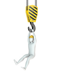 Image showing Worker hangs on crane hook