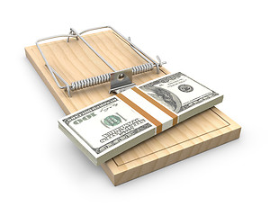Image showing Pack of dollars on a mouse trap
