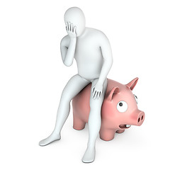 Image showing Abstract white man sits on piggy bank