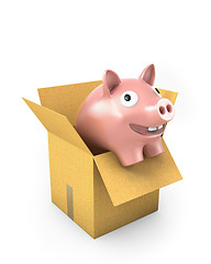 Image showing Piggy bank in a carton box