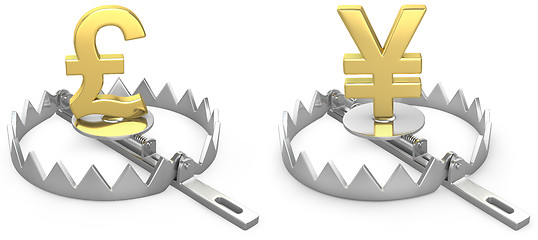 Image showing Pound and yen symbols in a bear trap