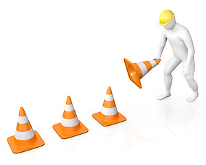 Image showing Abstract white guy places road cones