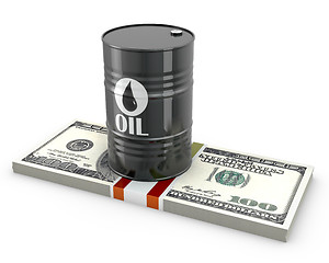 Image showing Barrel of oil on a pack of dollars