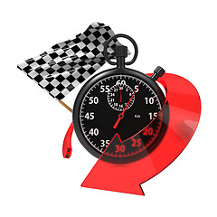 Image showing  Checkered Flag with Stopwatch and Arrow.