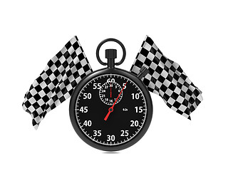 Image showing  Checkered flag with Stopwatch.