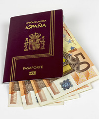 Image showing Spanish Passport with Euros