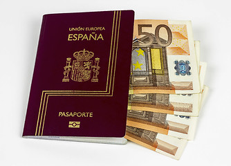 Image showing Spanish Passport with Euros