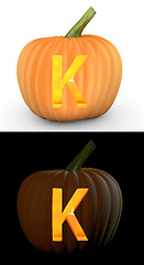 Image showing K letter carved on pumpkin jack lantern