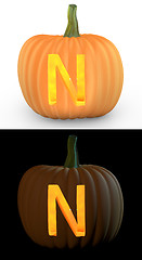Image showing N letter carved on pumpkin jack lantern