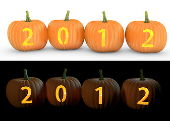 Image showing 2012 text carved on pumpkin jack lantern