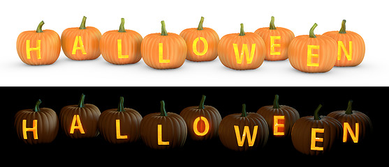 Image showing Halloween text carved on pumpkin jack lantern