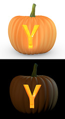 Image showing Y letter carved on pumpkin jack lantern
