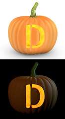 Image showing D letter carved on pumpkin jack lantern