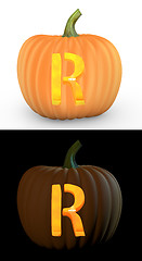 Image showing R letter carved on pumpkin jack lantern